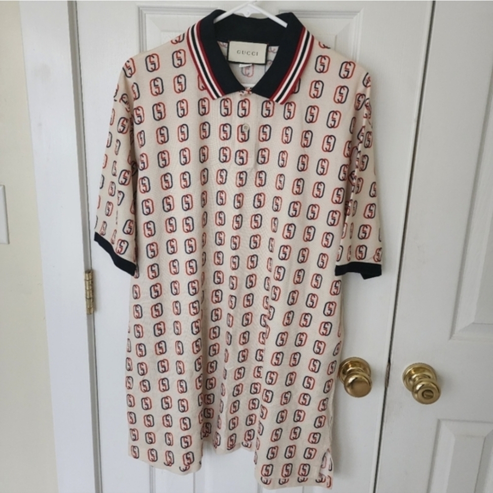Gucci Logo Print Cotton Pique Polo Shirt - Picture 4 of 9